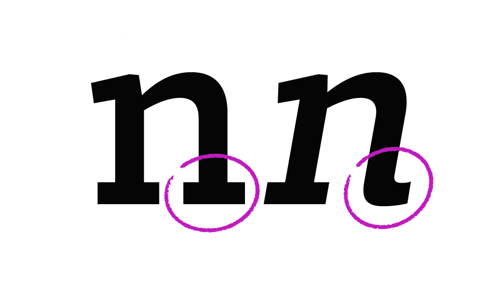 Some glyphs change construction between Bezzia’s roman (upright) and italic fonts.