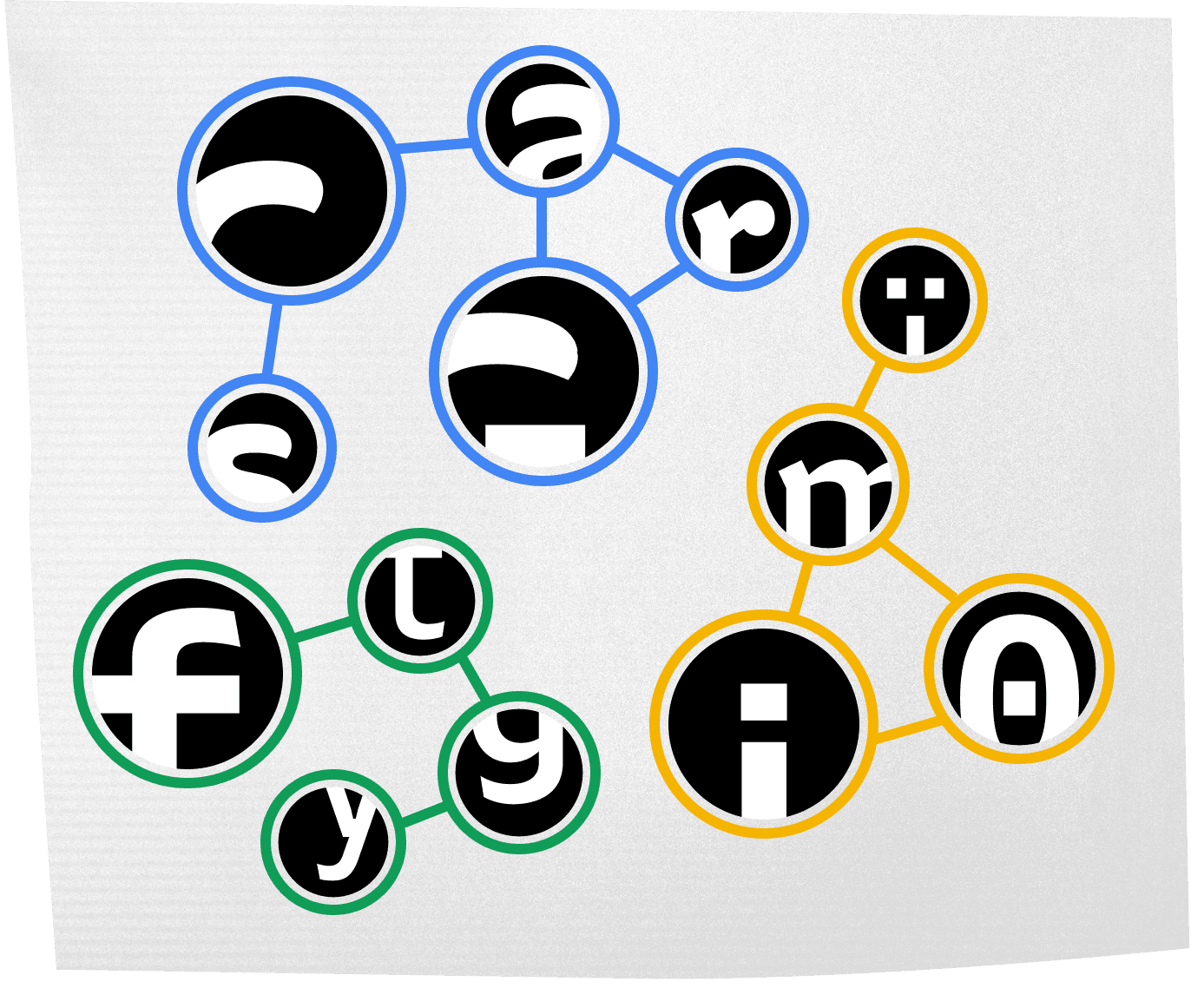 <b class="accent">FIG. 9 — </b> Portamento blends a constellation of shapes with rounded terminations (blue), rectangular features (yellow), and angular terminations (green).