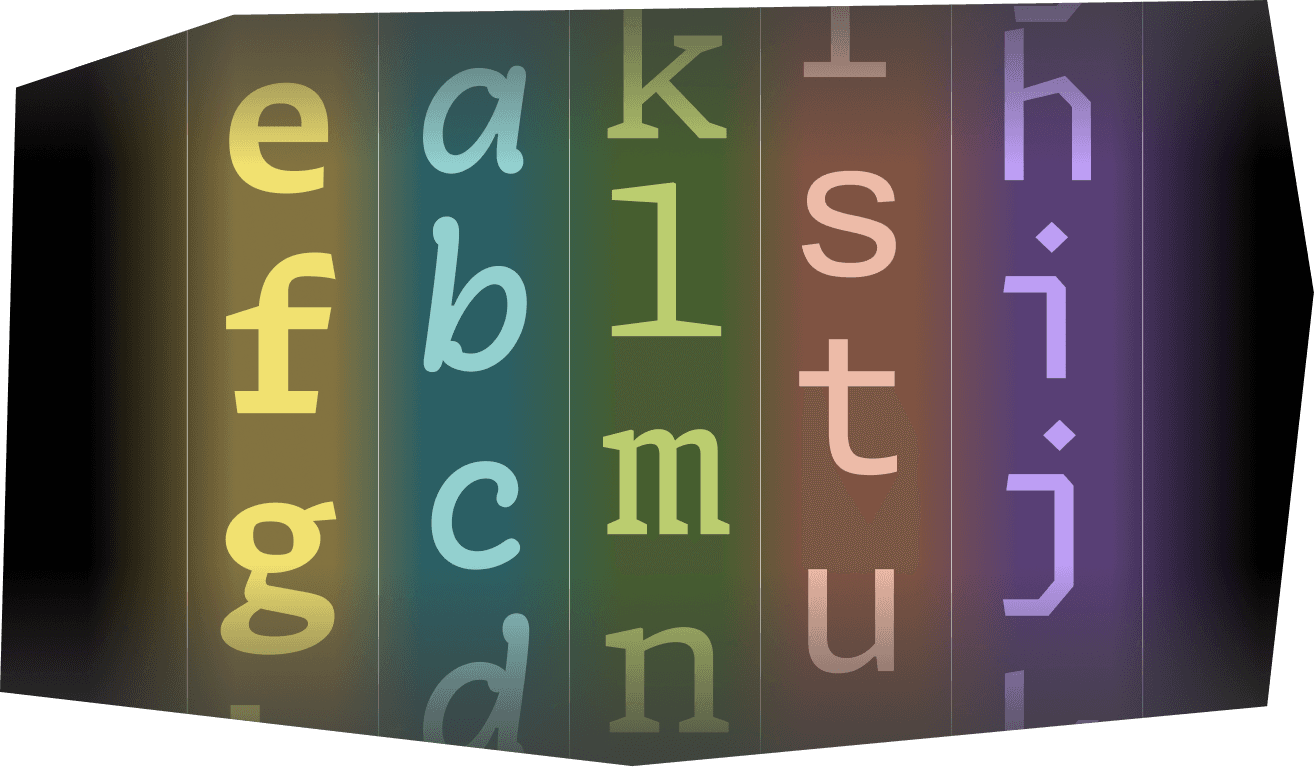 <b>FIG. 1</b> — A selection of glyphs from each of Monaspace’s five typefaces on the shared monospaced grid.