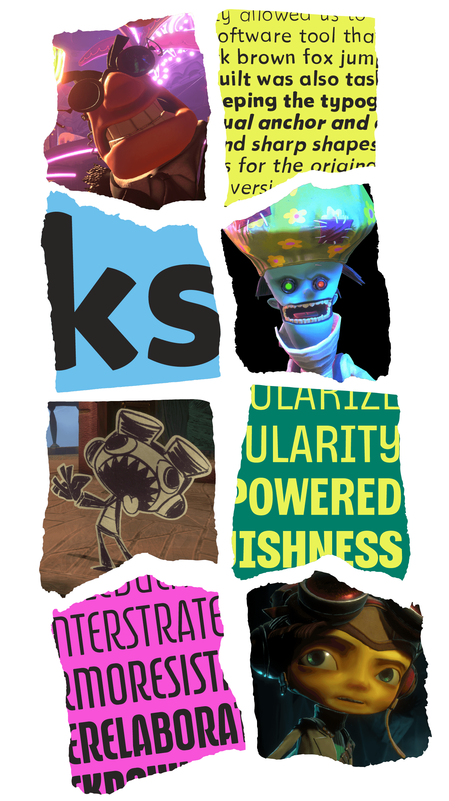 <b class="accent">FIG. 13 — </b> Final Psychonauts 2 art, with the final Psychonauts fonts:<br>Chia, Savannah, and Arundo!